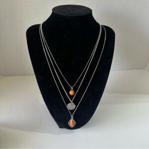 Paparazzi Orange and Silver Layered Necklace Set